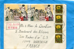 MARCOPHLIE-LettreJAPON Pour France-cad SETTSU 1987  6 Stamps N°1448 Femmes En Cuisine+4 Flowers - Storia Postale