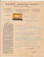 FRANCE - Lettre Société Anonyme AUSTIN Constructions Mécaniques / Vignette VIII° Salon Machine Agricole Paris 1929 - Covers & Documents