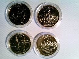 4 Medaillen/Münzen, USA Quarter Dollar, Delaware 1787/New Yersey 1787/New York 1788/California 1850, Vergoldet - Numismática