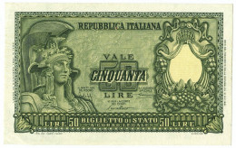 50 LIRE BIGLIETTO DI STATO ITALIA ELMATA BOLAFFI 31/12/1951 SUP+ - Autres & Non Classés