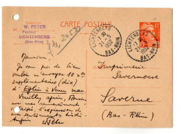 TB 4350 - 1952 - Entier - Postal Type Marianne De Gandon - M. W. PETER Pasteur à LICHTENBERG Cachet Perlé Pour SAVERNE - Cartes Postales Types Et TSC (avant 1995)