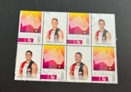 12-8-2023 (stamp) Australia - Block Of 4 Rugby Player Cancelled Personalised Stamps - Hojas, Bloques & Múltiples