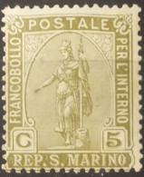 5030- SAN MARINO 1925 STATUA DELLA LIBERTA' 5c - STATUE OF LIBERTY' 5c MLH - Oblitérés