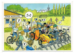 Illustrateur  Dufossé --Stade Municipal--animée , Vélos, Voiture Football ---carte Double Scouts De France - Andere & Zonder Classificatie