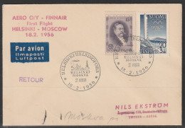 1956, Finnair, First Flight Cover, Helsinki-Moskva - Cartas & Documentos