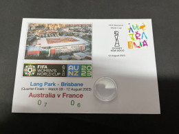 13-8-2023 (2 T 21) FIFA Women's Football World Cup Match 59 (stamp + $ 2.00 Coin) Australia (0-7) V France (0-6) - 2 Dollars