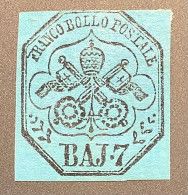 Stato Pontificio 1852 7 B.azzuro Sa.8=3500€  Rare Mint* (Etats Pontificaux Roman States Vatican Italie Neuf Italy Italia - Kirchenstaaten