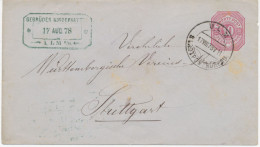 WÜRTTEMBERG 1879 10 Pf Rosa GA-Umschlag Mit Wz. Zierleiste (einige Stockfleckchen)  K2 „ULM / STADTPOSTBUREAU“ Und Absen - Postwaardestukken