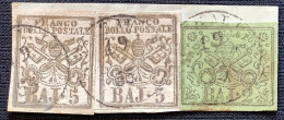 Stato Pontificio 1852 2 Baj + 5baj STAMPA GRIGIO OLEOSO (1854) Sa.3b+6b VF Used (Etats Pontificaux Roman States Italy - Etats Pontificaux