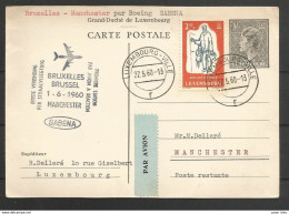 Aérophilatélie - Carte 27/05/60 Luxembourg - 1er Vol Sabena Bruxelles-Manchester Boeing - Covers & Documents