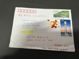 16-8-2023 (2 T 38) Letter Posted 2023 From China To Australia (3 Stamps) 1 Olympic + 1 Lighthouse - Covers & Documents