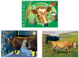 Faroe Islands Denmark 2021 Livestock In Faroe Cattle Cows Set Of 3 Stamps Mint - Ungebraucht