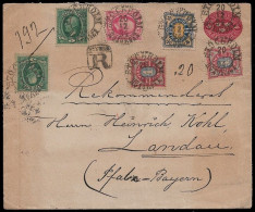 1894 SWEDEN UPRATED 10 ÖRE REGISTERED PS ENV. LANDAU, GERMANY - Cartas & Documentos