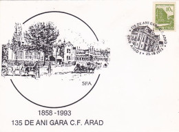 ARAD RAILWAY STATION, HORSE CARTS, SPECIAL COVER, 1993, ROMANIA - Cartas & Documentos