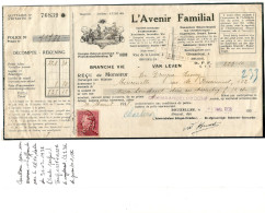 TP 429 Poortman Perforé A F S/Reçu L'AVENIR FAMILIAL De 223,10 Frs Daté  BXL 31/3 &Obl.1/4/1938 De Bruyne Marcinelle - 1934-51