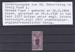 ÄGYPTEN - EGYPT - ÄGYPTOLOGIE  - MONARCHIE -  58.GEBURTSTAG DES KÖNIG FUAD 1926 GESTEMPELT - Oblitérés