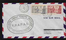 1ere Liaison Aérienne T.R.A.P.A.S. Nouméa Papeete Affranchissement Composé  2f25 Et 1f25 Nlle Calédonie  - Storia Postale