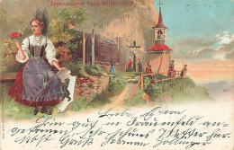 Appenzellerin Beim Wildkirchlein Litho 1901 Appezellische Tracht Costume Appenzellois Weissbad - Appenzell