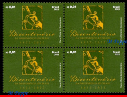 Ref. BR-V2022-07-Q BRAZIL 2022 - BICENTENARY INDENPENDENCE, OFICIAL LOGO, SWORD, BLOCK MNH, HISTORY 4V - Unused Stamps