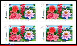 Ref. BR-V2022-50-Q BRAZIL 2022 - DIPLOMATIC RELATIONSHIPWITH LUXEMBOURG, RHM PB-196, BLOCK MNH, FLOWERS, PLANTS 4V - Unused Stamps
