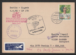 1989, Interflug, Special Flight Card, Javornik-Zagreb, Feeder Mail - Luftpost