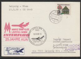 1990, AUA, Special Flight Card, Javornik-Wien, Feeder Mail - Luftpost