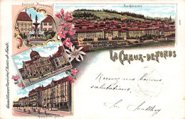 Litho 1900 La Chaux-de-Fonds Fontaine Monumentale Synagogue Hôtel Central Ed. Grand Bazar Parisien - Sonstige & Ohne Zuordnung