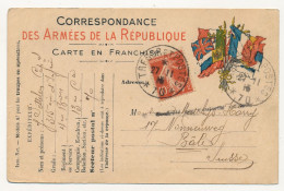 Carte FM Officielle 8 Drapeaux (Stern) - Affranchissement Gratuit 10c Semeuse, Pour Bâle, Trésor Et Postes 70 - 1915 - Briefe U. Dokumente