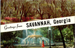 Georgia Savannah Greetings Split View Showing Forsyth Park And Bonaventure Cemetery - Savannah