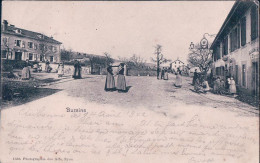 Bursins VD, Place Animée, Hôtel Du Soleil Et Boucherie Tissot (14.8.1902) Pli D'angle - Bursins