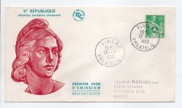 - FDC Ve RÉPUBLIQUE - 10 F. Vert Type MOISSONNEUSE - PARIS 12.1.1959 - - 1957-1959 Oogst