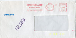 FRANCE LETTRE PAR AVION AVEC OBLITERATION MECANIQUE DEPART BAGNEAUX SUR LOING 14-12-90 AVEC FLAMME CORNING FRANCE VERRES - Glas & Fenster