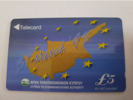 CYPRUS  Phonecard  5 POUND/ MARCH 98/ EUROPEAN UNION/ ISLAND MAP/ GPT / 29CYPA    ** 14997 ** - Cipro