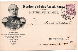 69221 - Deutsches Reich / Privatpost / Hansa Dresden - 1898 - 3Pfg GASoKte "Koenig Albert" HANSA DRESDEN - Postes Privées & Locales