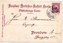69222 - Deutsches Reich / Privatpost / Hansa Dresden - 1898 - 3Pfg GAKte HANSA DRESDEN - Postes Privées & Locales