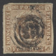 Denmark Sc# 2b Used 1851 4rs Yellow Brown Royal Emblem - Usati