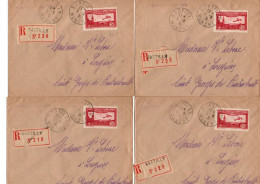 LOT DE 4 LETTRES RECOMMANDEES -AFFRANCHIES POSTE AERIENNE N°5 - OBLITEREES CAD SARTILLY MANCHE -ANNEE 1931 - 1927-1959 Matasellados