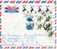 69279 - Indien - 1981 - 4@50p Kranich MiF A LpBf BOMBAY -> KAUNAS (UdSSR), Rs M Sowj Hinweisstpl - Storia Postale