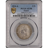 Monnaie Gradée PCGS AU 58, Louis XVIII 2 Francs 1824 Paris - 2 Francs