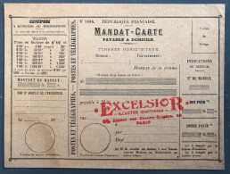 France, MANDAT-CARTE, Marque Excelsior - (B2462) - Autres & Non Classés