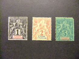 55 SAINT - PIERRE ET MIQUELON TIMBRES COLONIES FRANÇAISES 1892 YVERT 59+60+62 * MH - Ungebraucht