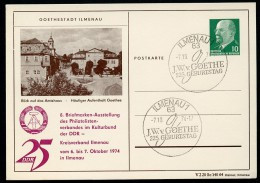 DDR PP9 D2/020 Privat-Postkarte AMTSHAUS ILMENAU Sost. GOETHE 1974  NGK 10,00 € - Cartoline Private - Usati