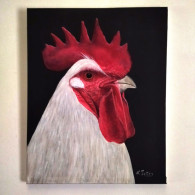 TABLEAU COQ  Poulet Peinture Acrylique Sur Toile Signé N.Petry - Acrylic Resins