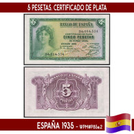 B1017# España 1935, 5 Pts. Certificado De Plata (UNC) WPM#P85a.2 - 5 Pesetas