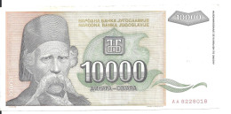 YOUGOSLAVIE 10000 DINARA 1993 VF+ P 129 - Yougoslavie