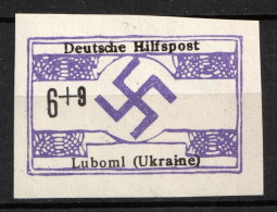 SWASTIKA NAZI 1944 6+9pf Luboml, German Occupation Of Ukraine, "Deutsche Hilfspost / Lubolm (Ukraine)" - Yv N°8 MNH - 1941-43 Occupation: Germany