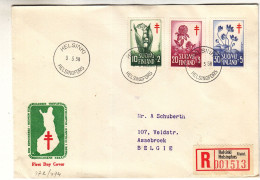 Finlande - Lettre Recom FDC De 1958 - Oblit Helsinki - Exp Vers Assebroek - Fleurs - Muguets - Valeur 7,50 Euros - Covers & Documents