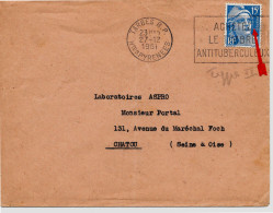 Variété Sur Lettre N° Yvert 886b Dulac 15f Bleu Type II Oblitération Flamme Secap O= Tarbes RP 27-12 1951 - Storia Postale