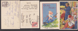 God Jul Glad Paski, 2 Glückwunschkarten Signierte Bilder, Frohe Ostern, Weihnachten, 1952 Bzw. 1964 - Brieven En Documenten