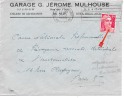 Variété Sur Lettre N° Yvert 813 Gandon 15f Rouge Impression Défectueuse Barbichette Oblitération Flamme Frankers Secap - Covers & Documents